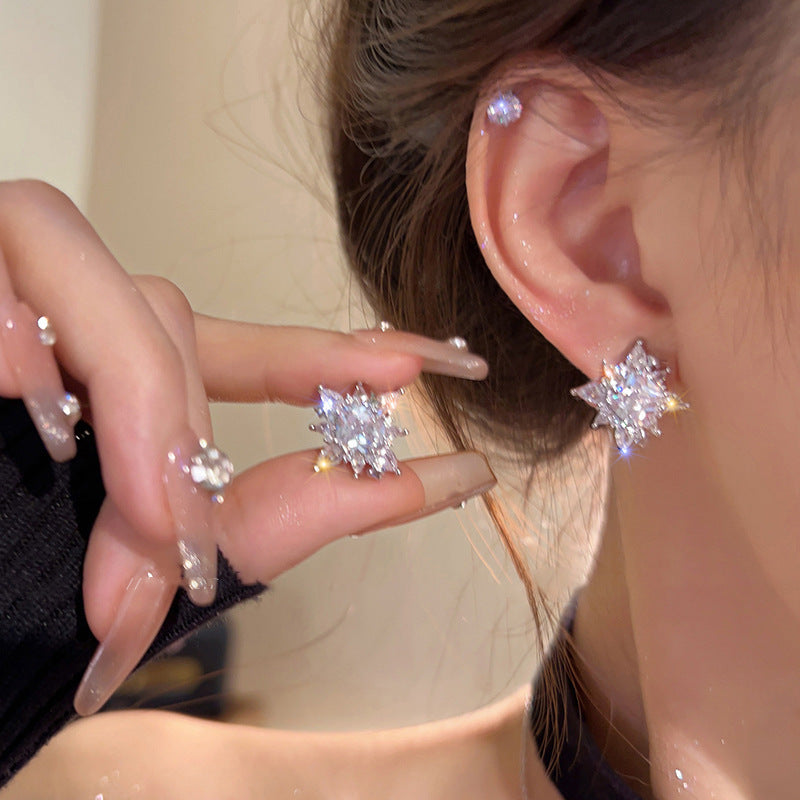 Sparking Snowflake Earrings For Women Shiny Zircon  Firework Exquisite Earring Christmas New Year Party Jewelry