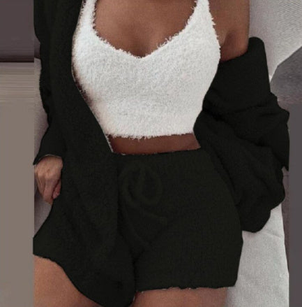 3pcs Womens Clothing Long Sleeve Crop Tank Top And Drawstring Shorts